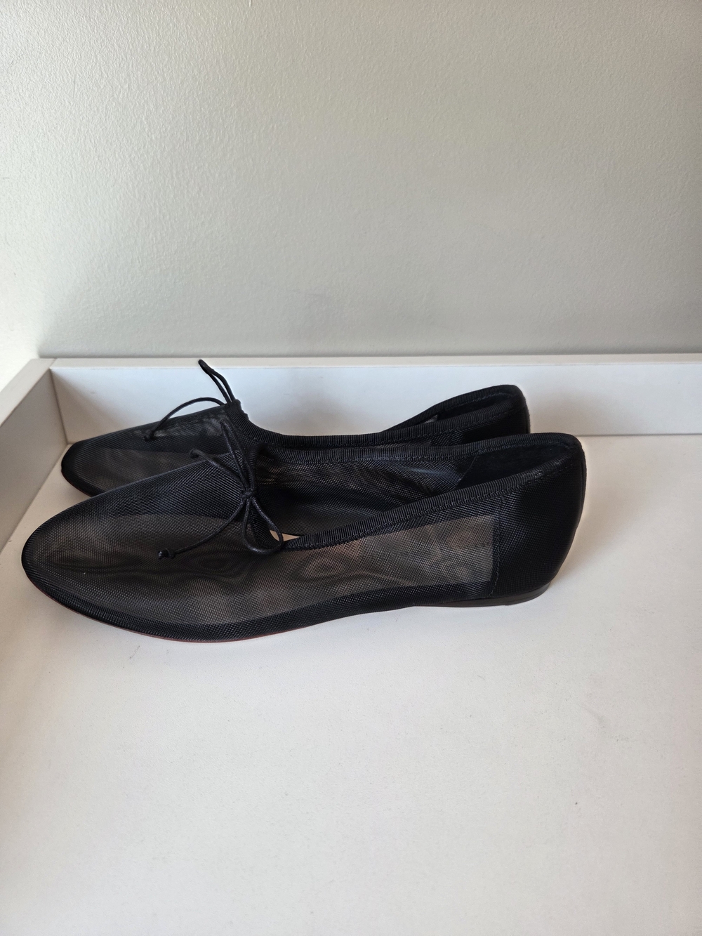 Loeffler Randall Black Sheer Mesh Ballet Flats with Bow - Picture 4 of 12
